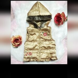24 Month Floral Embroidered Faux Fur Hooded Vest